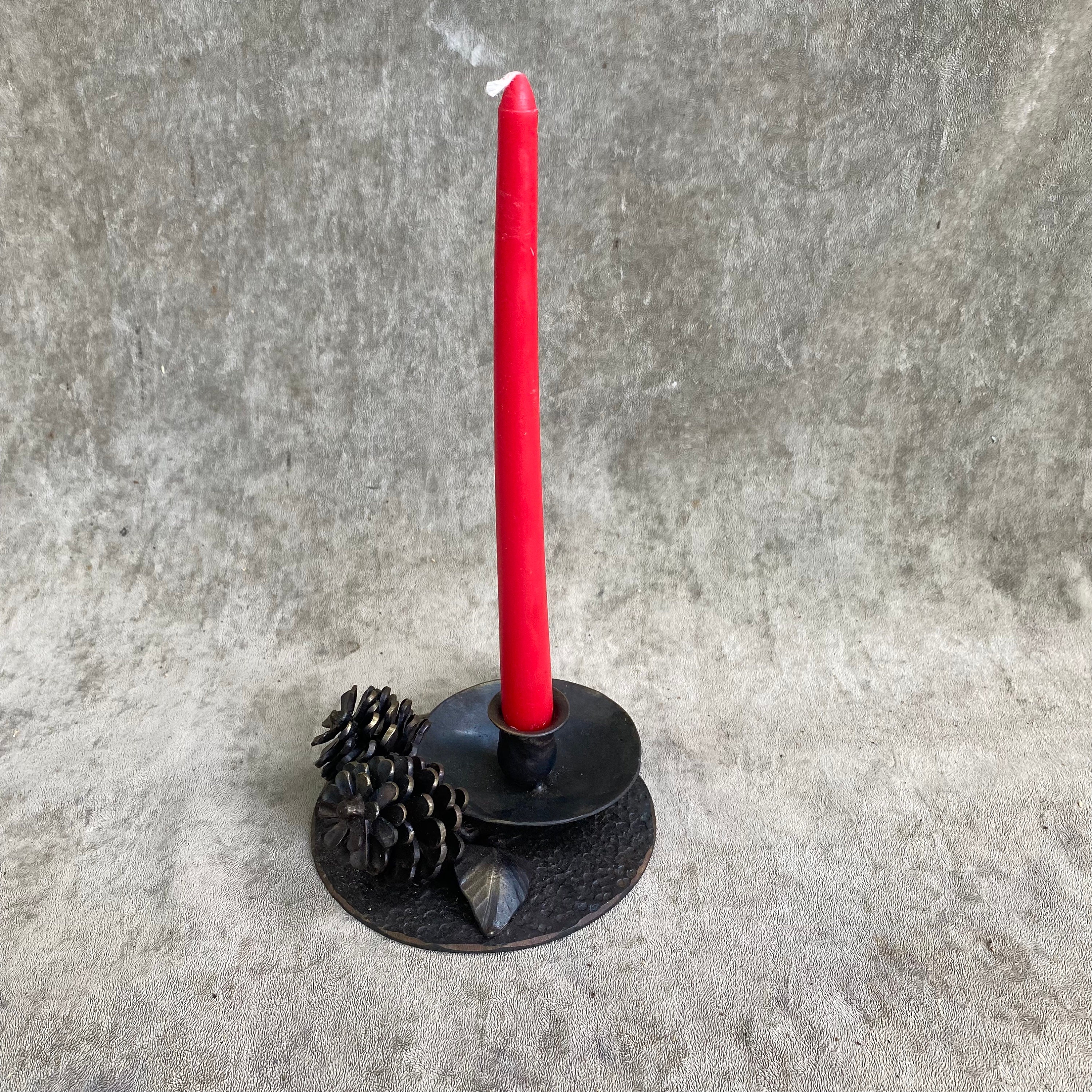 Candle Holder, Taper Candle, Hand Forge Iron, Pine Cone, Metal Art, Blacksmith Candle Holder, Burnt Whisker Forge, Iron Candle Holder, Pine