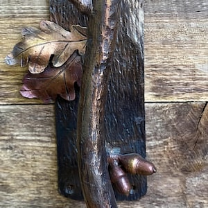 Hand Forged Iron Gate Handle, Oak Leaf & Acorn Accent, Rustic Iron Door Pull, Outdoor Hardware, Blacksmith Forged, Burnt Whisker Forge, Iron image 1