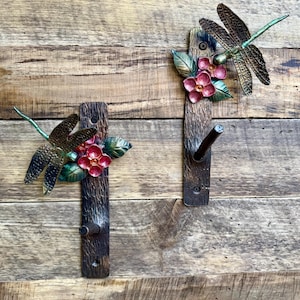 Dragonfly Hook, Blacksmith Hook, Iron Art, Dogwood Flower, Burnt Whisker Forge, Coat Hook, Coat Rack, Steel Hook, Blacksmith Art, Steel Hook