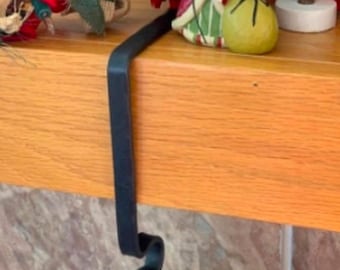 Hand Forged Blacksmith Stocking Hanger, Christmas Mantle Hook, Wax Patina Finish