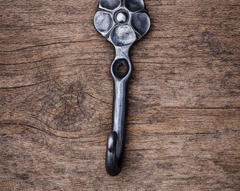 Handforged Iron Flower Hook, Blacksmith Dogwood Decor