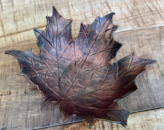 Hand-Forged Iron Maple Leaf Bowl, Rustic Home Decor Catchall