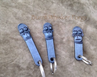 Handforged Iron Monkey Keychain, Blacksmith Keyring