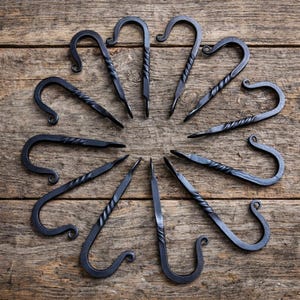 Hand Forged J Hooks, Blacksmith Plant Hanger, Twisted Coat Hook, Set of 12