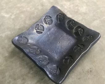 Hand Forged Iron Ladybug Bowl, Blacksmith Art, 4 inch Square