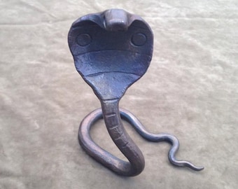 Hand Forged Railroad Spike Cobra Sculpture, Blacksmith Iron Art