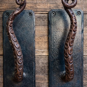 Hand Forged Iron Octopus Tentacle Gate Handle, Nautical Door Pull