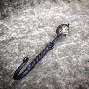 Leaf Hook, Handforged Iron, Burnt Whisker Forge, Blacksmith Hook,