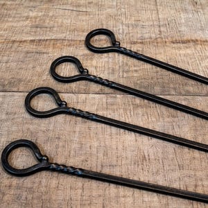 Set of 4 Hand-Forged Iron Skewers, Blacksmith BBQ Kabob Marshmallow Roasting Sticks