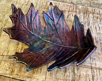 Hand Forged Iron Oak Leaf Bowl, Rustic Home Decor Catchall