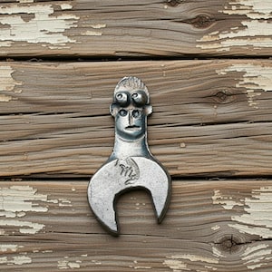 Hand Forged Monkey Wrench Novelty, Blacksmith Art, Whimsical Monkey Face Tool