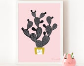 CACTUS Paddle  Poster, CACTUS  Art Print, CACTUS  Big Print Poster / Soft Pink 