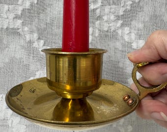 Brass Vintage Candle Holder with finger loop-style holder