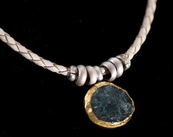 Antike römische Glas Halskette, Gold und Silber Glas Halskette, römische Glas Schmuck, Blaues Glas Anhänger, Antike römische Glas Halskette