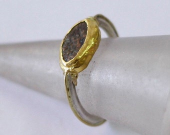 Delicate Silver and Gold Coin Ring, Ancient Coin Ring, Ancient Jewelry, Gold and Sterling Ring, Antique Coin Ring, Old Coin Ring, Handmade