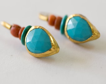 Gold and Turquoise Earrings, Gold Dangle Earrings, Bridal Earrings, Gemstone Earrings, Gold Earrings, Elegant Earrings, Women's Earrings