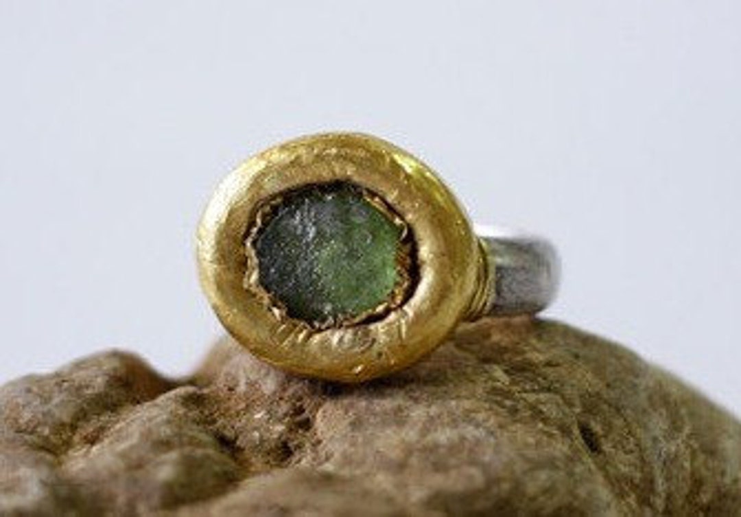 Ancient Roman Glass Ring, Unique Engagement Ring, Silver and Gold Glass ...