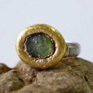Ancient Roman Glass Ring, Unique Engagement Ring, Silver and Gold Glass ...