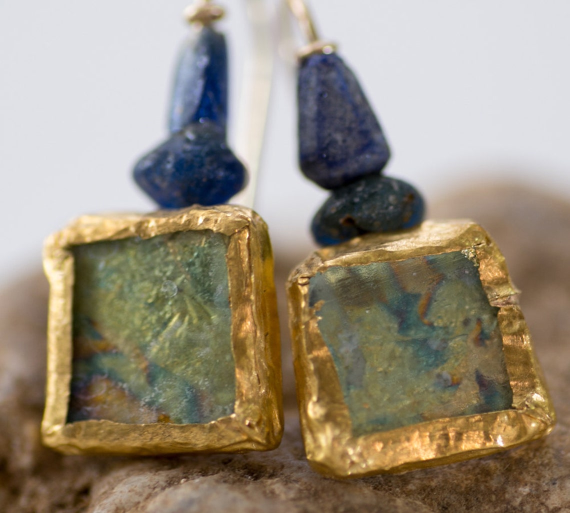 Ancient Roman Glass Earrings Gold Dangle Earrings Gold