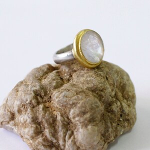 Moonstone Engagement Ring, Gold and Silver Ring, Moonstone Ring, Non Diamond Engagement Ring, Moonstone Wedding Band, Unique Engagement Ring