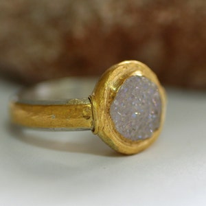 White Druzy Ring, Non Diamond Engagement Ring, Silver and Gold Drusy ring, Unique engagement ring, Alternative Engagement Ring image 3