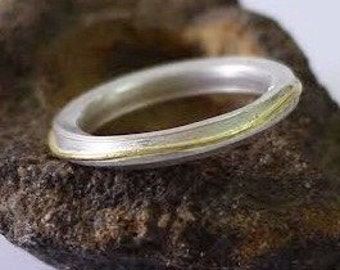 Gold and Silver Ring, 22k Gold Wire, Silver Band, Alternative Wedding Band, Handmade Ring, Sterling Silver Ring, Artisan Jewelry,Unique Ring