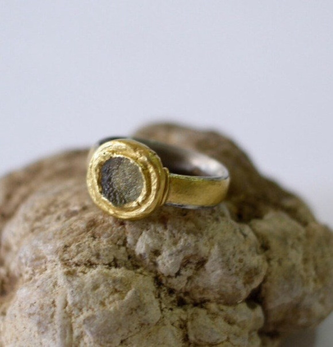 Roman Glass Ring, Wide Silver and Gold Glass Ring, Antique Roman Glass ...