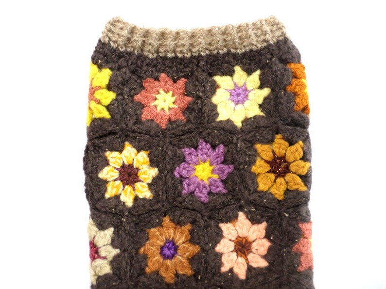 Legwarmers Crocheted Wool Flowers Brown Multicolored Etsy UK