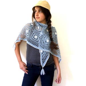 Blue and white cotton wool boho crochet shawl image 5