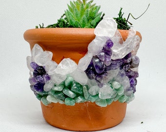 Terracotta crystal planter pot 3” | Gemstone planter | succulent gemstone planter | air plant holder | candle holder