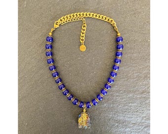 Gargantilla de jade azul y mineral de pavo real, joyería de autoexpresión, collar espiritual alegre