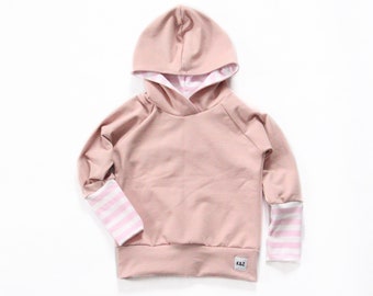 Pink Hoodie for Girl, Striped Hoodie, Lightweight Hoodie, Pullover Hoodie, Handmade Gift, 1st Birthday Gift for Niece, Custom Clothing