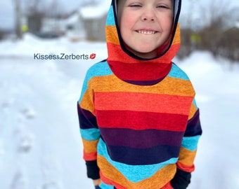 Bright Hoodie for Boy, Rainbow Clothing, Striped Hoodie, Baggy Hoodie, 4th Birthday Gift, Lightweight Hoodie, Custom Clothes for Kids
