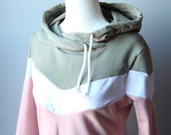 Pink and Sage Green Hoodie for Women, ColorBlock Hoodie for Mom, Athleisure Clothing, Mothers Day Gift for Her, Comfy Cute School Outfit