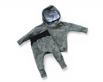 Olive Green Hoodie and Jogger Set Kids, Grow With Me Set,
