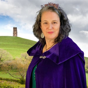 Purple Cotton Velvet Cloak: Lady of Avalon Velvet Hooded Cape Made to Measure in Glastonbury