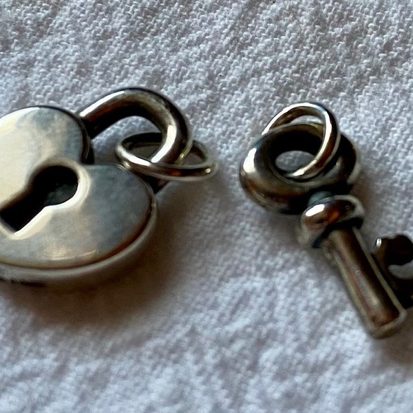 James Avery Sterling Silver Lock & Key Heart Charms w/bails