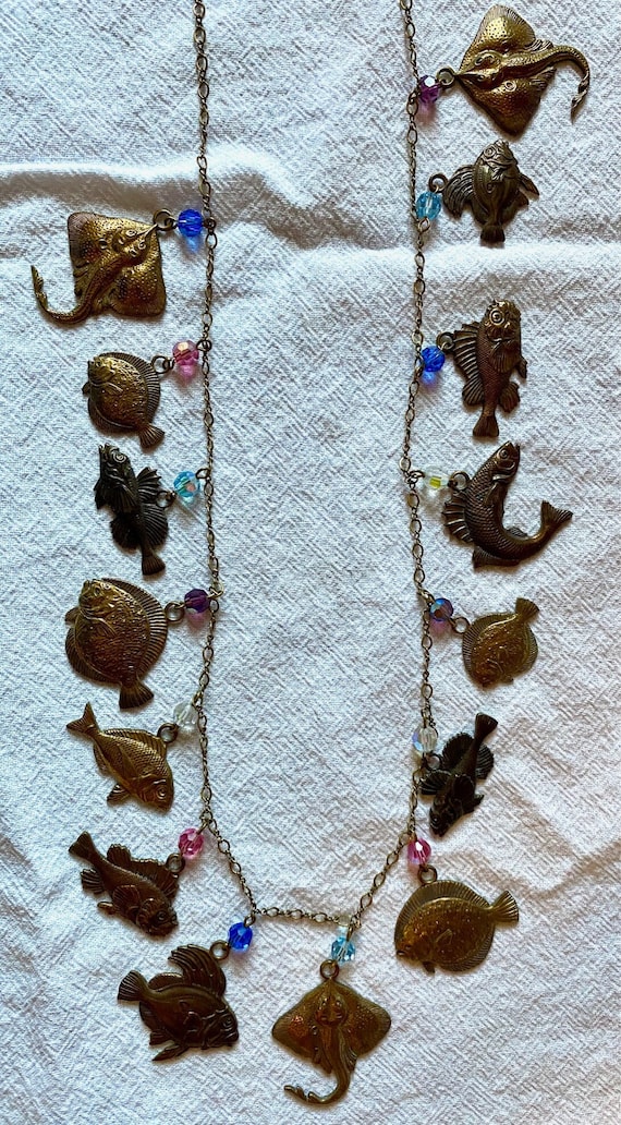 Piddly Links Brass Sea Life Necklace & Matching Ea