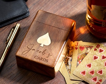 Personalised Wooden Playing Card Box-mens personalised gift- wooden card set- travel game- games for him - game gift-keepsake card set