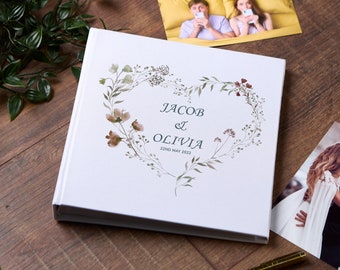 Large Traditional Book Bound Personalised Wedding Photo Album With Watercolour Floral Heart