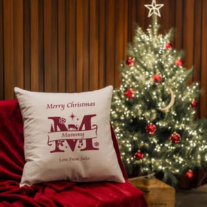Personalised Merry Christmas Cushion Gift Split Monogram Design