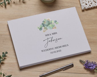 Personalised Eucalyptus Leaf Wedding Linen Guest Book Printed