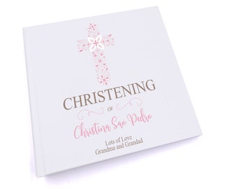 Personalised Christening Pink Ornate Cross Design Photo Album