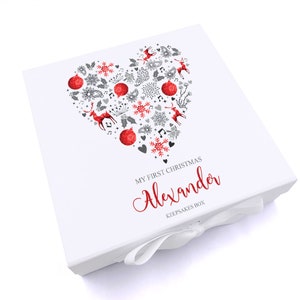 Personalised My First Christmas Heart Design Keepsake Memory Box