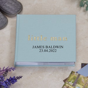 Personalised Baby Boy Light Blue Photo Album With Linen Cover