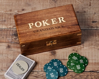 Wonderful Personalised Wooden Poker gift set with sentiment