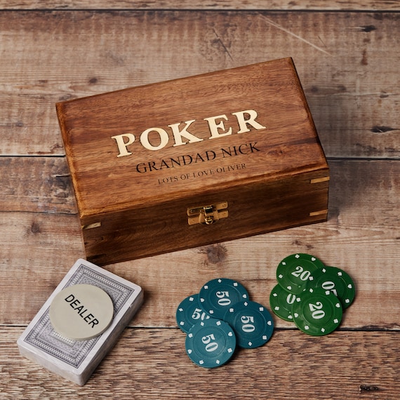 Wonderful Personalised Wooden Poker gift set with sentiment
