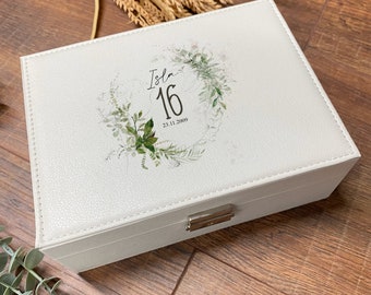 Personalised 16th Birthday Large Jewellery Box Gift Botanical Design