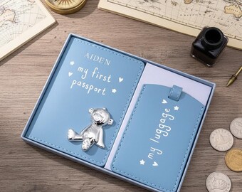 Personalised Debossed Baby Boy Passport Cover and Luggage Tag