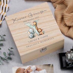 Personalised Wooden Baby Memory Keepsake Box With Animal Alphabet Medium
